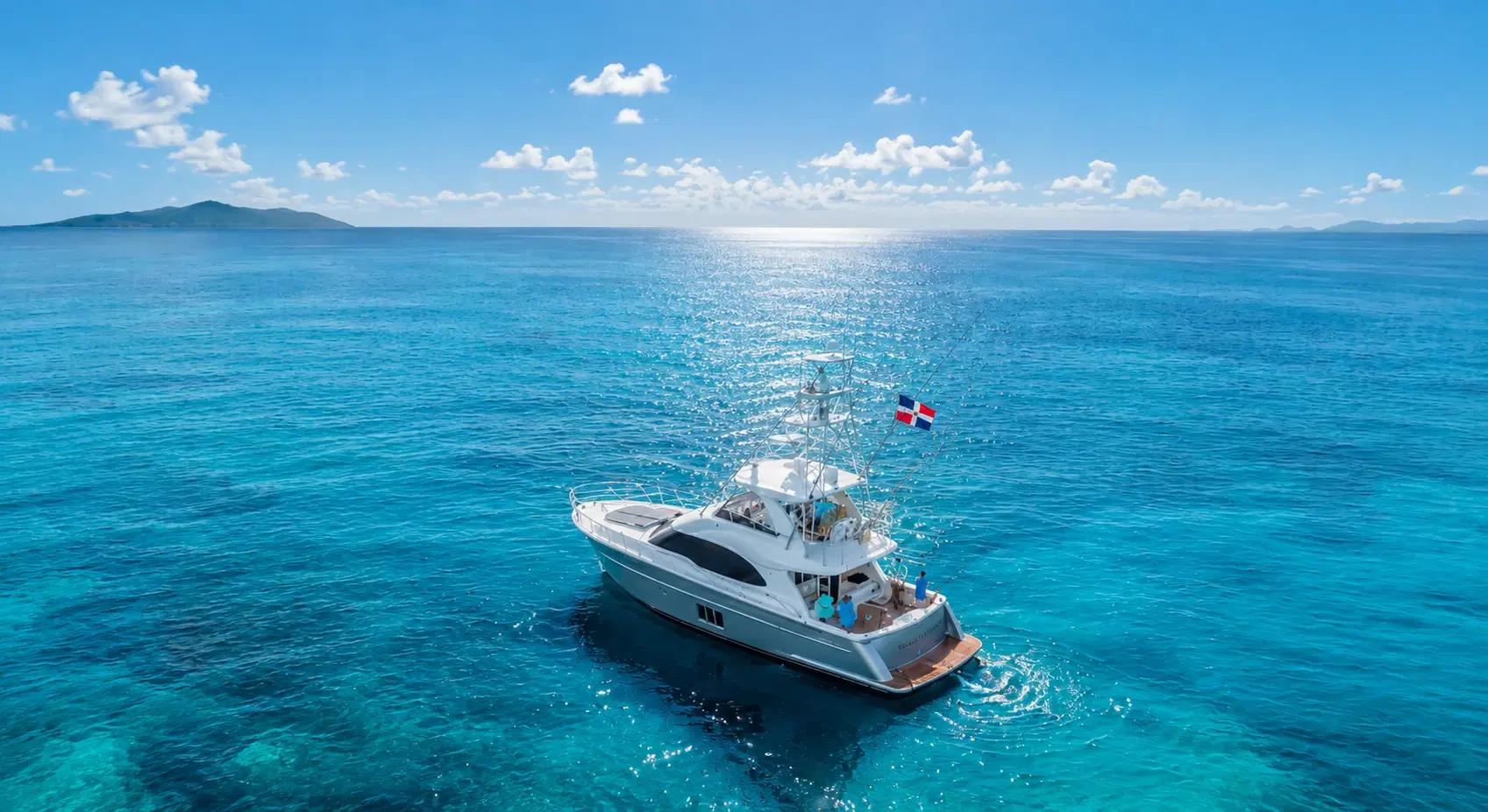 Luxury sportfishing yacht at sunset